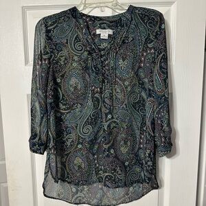 Liz Claiborne Petite 3/4 Sleeve Paisley Pattern Blouse